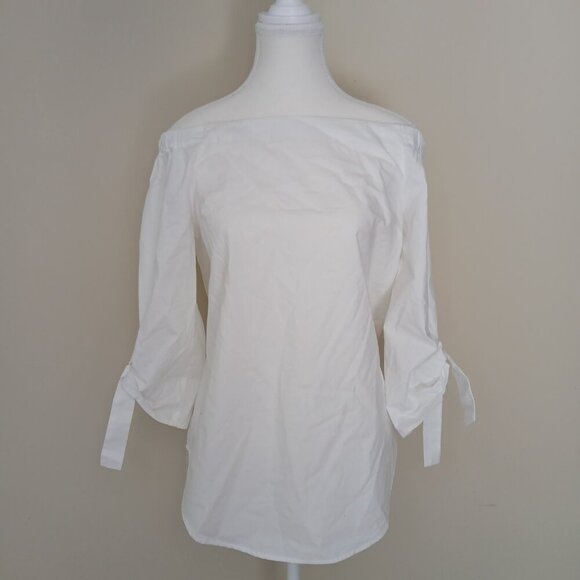 Aritzia Babaton Malik Off Shoulder Blouse Tie Sleeve Cotton White Size XS - Picture 2 of 9